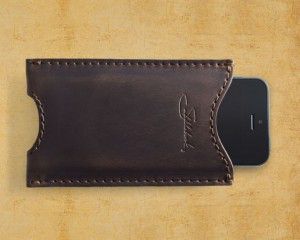 Saddleback Leather iPhone 5 case in Dark Coffee Brown top view with phone