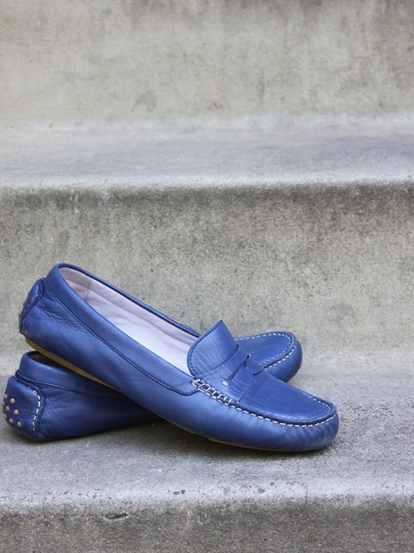 Blue SUEDE Shoes JOHNSTON & MURPHY Womens Suede Penny Loafers 