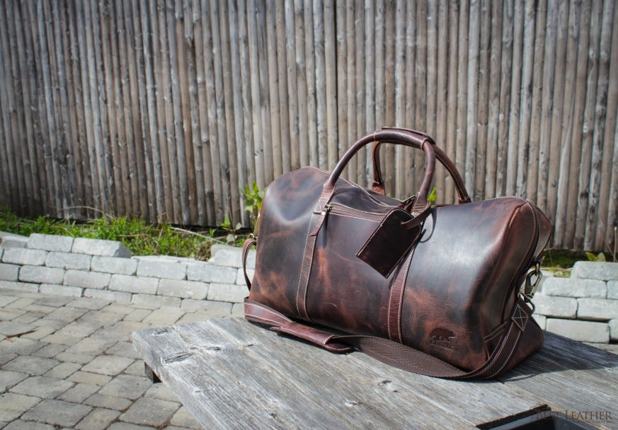 Men's Overnight Travel Leather Duffel Bag - 30L Top Grain Leather